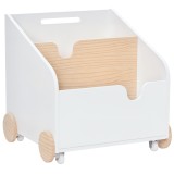 HOMCOM Cutie de Depozitare din Lemn pentru Jucării 2 Secțiuni cu Roți și M&acirc;ner Cărucior Copii Librărie cu Roți pentru Cameră Copii 40x43x43 cm Alb și