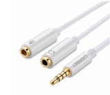 CABLU audio Ugreen, &quot;AV141&quot; stereo 3.5 mm jack (T) la 2 x 3.5 mm jack (M), 0.20 m, conectori auriti, alb &quot;10789&quot; (timbru verde 0.18 lei) - 69573038178