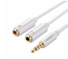 CABLU audio Ugreen, &amp;quot;AV141&amp;quot; stereo 3.5 mm jack (T) la 2 x 3.5 mm jack (M), 0.20 m, conectori auriti, alb &amp;quot;10789&amp;quot; (timbru verde 0.18 lei) - 69573038178 foto