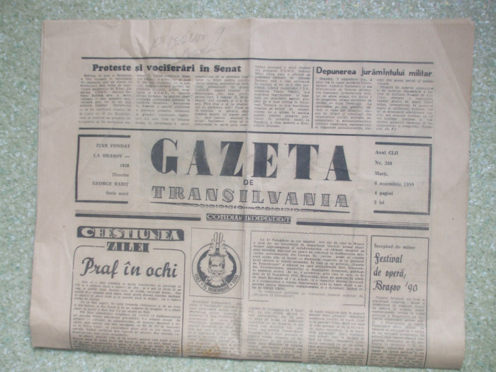 GAZETA DE TRANSILVANIA DIN 6 XI 1990