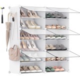 SONGMICS Dulap pantofi modular 6 compartimente, cu usi si cadru metalic, organizator incaltaminte, 32x124x94 cm, alb Household NewTrend