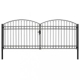 vidaXL Poartă de gard dublă cu arcadă, negru, 400 x 175 cm, oțel
