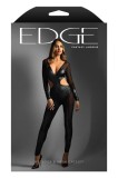 Catsuit Wetlook Fantasy Lingerie Negru Manusi Integrate Fermoar frontal Capse Baza S/M