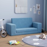 VidaXL Canapea extensibilă de copii cu 2 locuri, albastru, pluș moale 357032