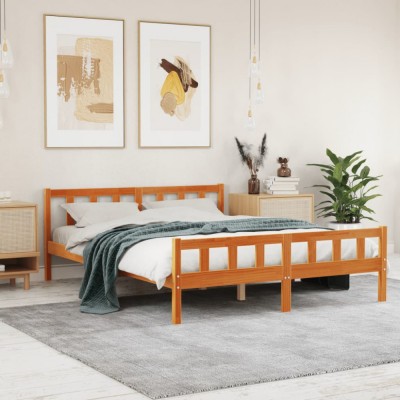 vidaXL Cadru de pat fără saltea, maro ceruit 150x200 cm lemn masiv pin 844398 foto