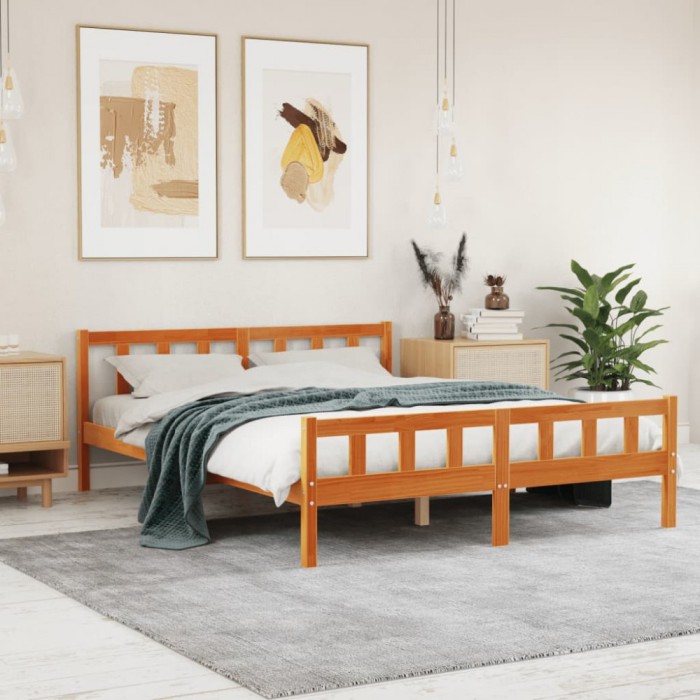 vidaXL Cadru de pat fără saltea, maro ceruit 150x200 cm lemn masiv pin 844398