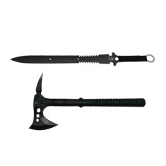 Set topor si sabie de vanatoare, DEPOX&reg;, otel inoxidabil, negru, 39 cm