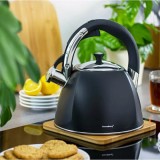 Fierbător tradițional cu fluier fabricat din inox, ceainic 3 litri, 15-25 cm, negru, Klausberg