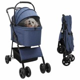 Carucior pentru Pisici Pliante albastru 81 x 47 x 99 cm