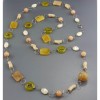 Colier Art Jad Lamaie, Opal Galben, Nuca Perle, Argint 925, 120cm, Placat Rodiu, Bijuterie Handmade Italia
