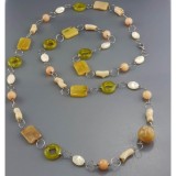 Cumpara ieftin Colier Art Jad Lamaie, Opal Galben, Nuca Perle, Argint 925, 120cm, Placat Rodiu, Bijuterie Handmade Italia