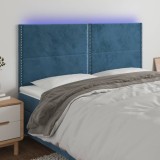 vidaXL Tăblie de pat cu LED, albastru &icirc;nchis, 180x5x118/128cm, catifea