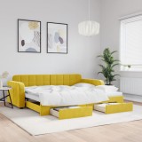 Cumpara ieftin Pat de zi cu extensie și sertare, galben, 90x200 cm, catifea