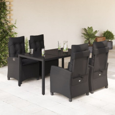 Set mobilier de gradina cu perne, 5 piese, negru, poliratan