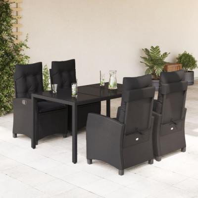 Set mobilier de gradina cu perne, 5 piese, negru, poliratan foto