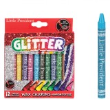 Set Creioane Cerate, Little President, Glitter, Subțiri, Multicolor, 12 Bucăți