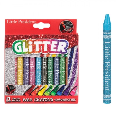 Set Creioane Cerate, Little President, Glitter, Subțiri, Multicolor, 12 Bucăți foto