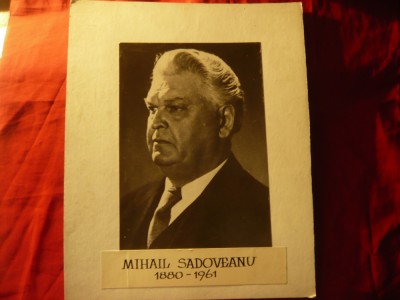 Fotografie Mihail Sadoveanu , pe carton , dim.=26,5 x33,5cm foto