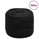 VidaXL Fr&acirc;nghie de barcă, negru complet, 8 mm, 50 m, polipropilenă