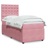 VidaXL Pat box spring cu saltea, roz, 100x200 cm, catifea