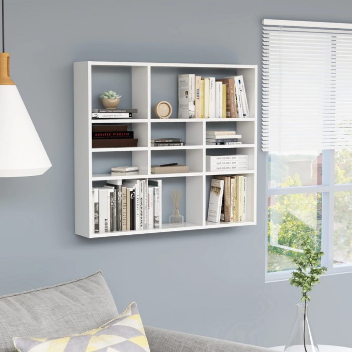 vidaXL Raft de perete, alb extralucios, 90x16x78 cm, lemn prelucrat