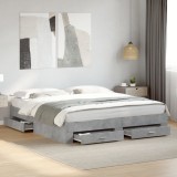 vidaXL Cadru de pat cu sertare, gri beton, 180x200 cm, lemn prelucrat 3280366