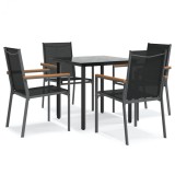 Set mobilier de gradina, 5 piese, negru, textilena si otel