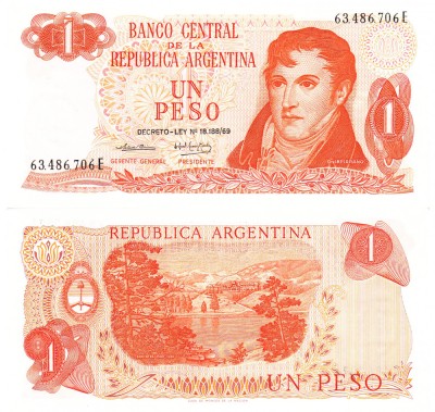 Argentina 1 Peso 1970 P-287a UNC foto