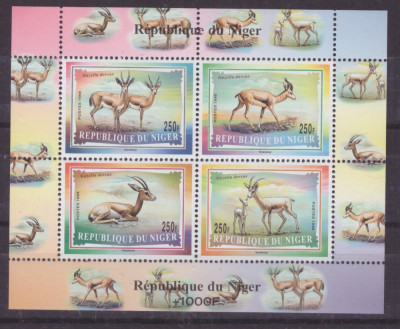 76-NIGER 1998-Animale Gazele -Bloc de 4 timbre nestampilate,MNH foto