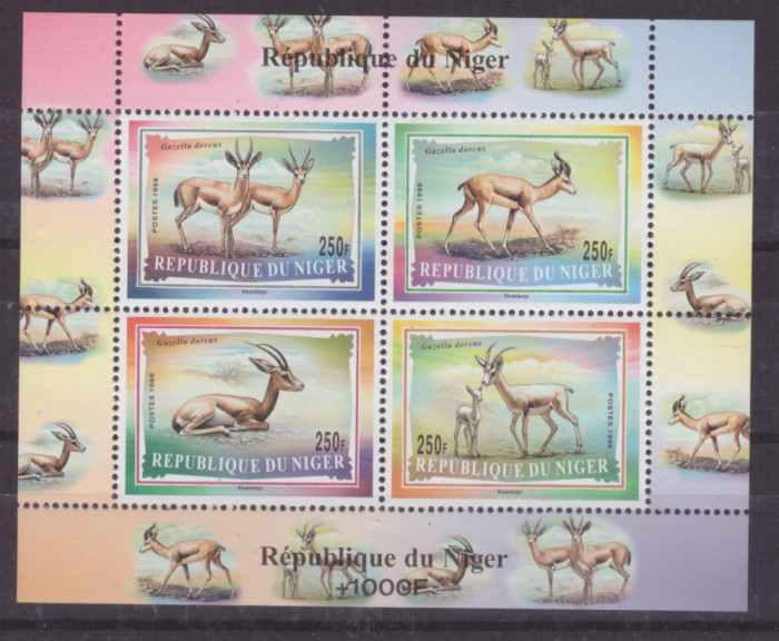 76-NIGER 1998-Animale Gazele -Bloc de 4 timbre nestampilate,MNH