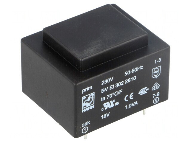 Transformator &icirc;ncapsulat 1VA 230V 18V PCB