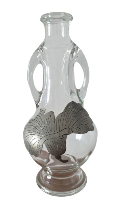 STICLA VINTAGE TRANSPARENTĂ CU MODEL DIN METAL ARGINTAT APLICAT