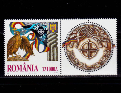 RO 2002 LP 1598a &amp;quot;Romania invitata in NATO&amp;quot; -cu holograma , serie+vinieta , MNH foto