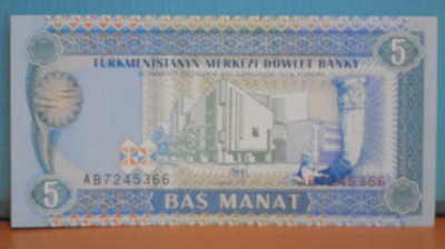 TURKMENISTAN - 1993 - 5 MANAT - UNC . foto