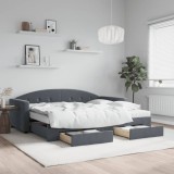 vidaXL Pat de zi cu extensie și sertare gri &icirc;nchis 90x200 cm catifea