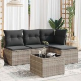 Cumpara ieftin Set canapele de grădină cu perne, 5 piese gri deschis poliratan