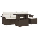 vidaXL Set de canapele pentru grădină cu pernă 6 pcs Maro Rattan poli