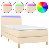 Cumpara ieftin Pat cu arcuri, saltea si LED, crem, 90x190 cm, textil