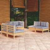 vidaXL Set mobilier grădină cu perne gri, 6 piese, lemn de pin 3096207