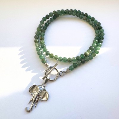 Colier la baza gatului din aventurin verde cu pandantiv elefant si inchizatoare toggle foto