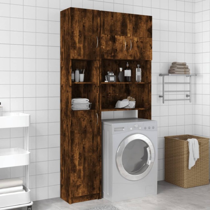 Gossi dulap de baie, stejar fumuriu, 32x25,5x190 cm, lemn prelucrat