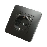 Priza schuko neagra incastrata 220V, 16A, 2xUSB 5V 2.1A, PC 80x80mm