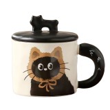 Cana din Ceramica, Cyrax, Model in Cutie pentru Cadou, Cana pentru Ceai, Cafea, Cana Retro Design Capac cu Figurina 3D, 9.5 x 8 x 8 cm, 360 ml, Bej, P