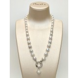 Cumpara ieftin Colier perle baroc albe argint 925 placat rodiu, 50cm, inchizatoare zirconii, Boeme, handmade Italia, cutie cadou