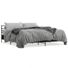 vidaXL Cadru de pat, stejar fumuriu 200x200 cm lemn prelucrat și metal 3280064