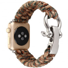 Curea iUni compatibila cu Apple Watch 1/2/3/4/5/6/7, 38mm, Elastic Paracord, Rugged Nylon Rope, Brown foto