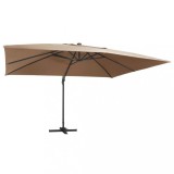 vidaXL Umbrelă &icirc;n consolă cu LED, st&acirc;lp din aluminiu taupe 400x300 cm