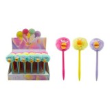 Pix cu bila CNX, cu capac, corp transparent, cu figurine de plus (ratusca), diverse culori, scris albastru