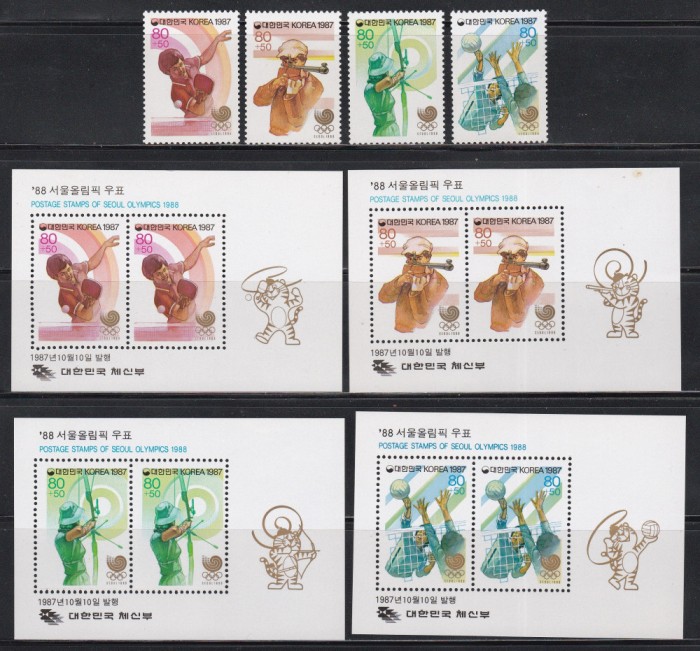 Coreea de Sud 1987 - Jocurile Olimpice - Seul, Serie + 4 Colite, MNH
