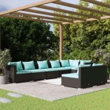 Cumpara ieftin Set mobilier de grădină cu perne, 8 piese, negru, poliratan